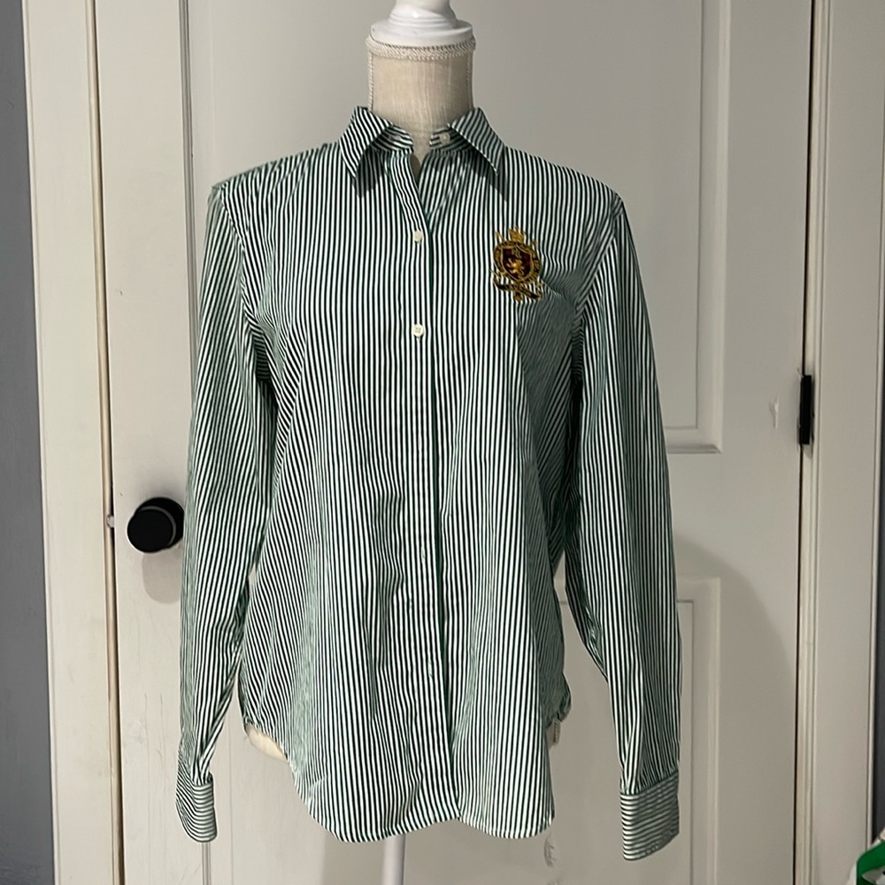 Lauren Ralph Lauren cotton hunter green pin striped button down
